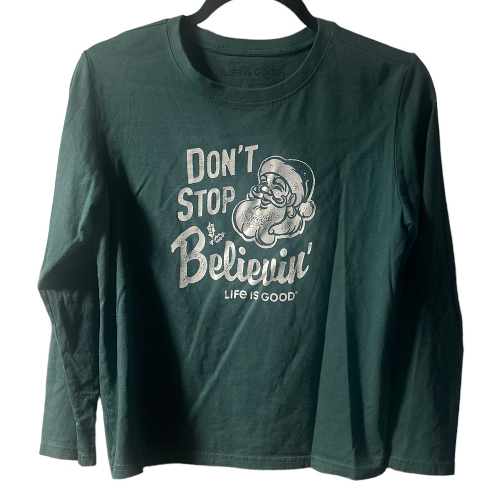 Life is good never stop believing long sleeve boys tee size XL